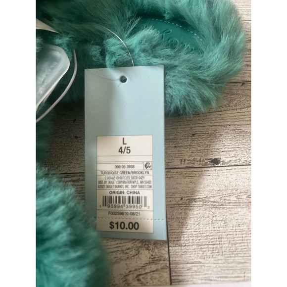 Cat & Jack Girls Turquoise Crossband Fur slippers Large 4/5 - Picture 4 of 4